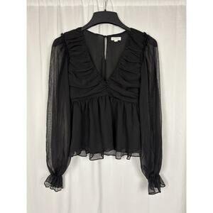 Blu Pepper Womens Long Sleeve V-neck Black Sheer Long Sleeve Blouse S Whimsygoth